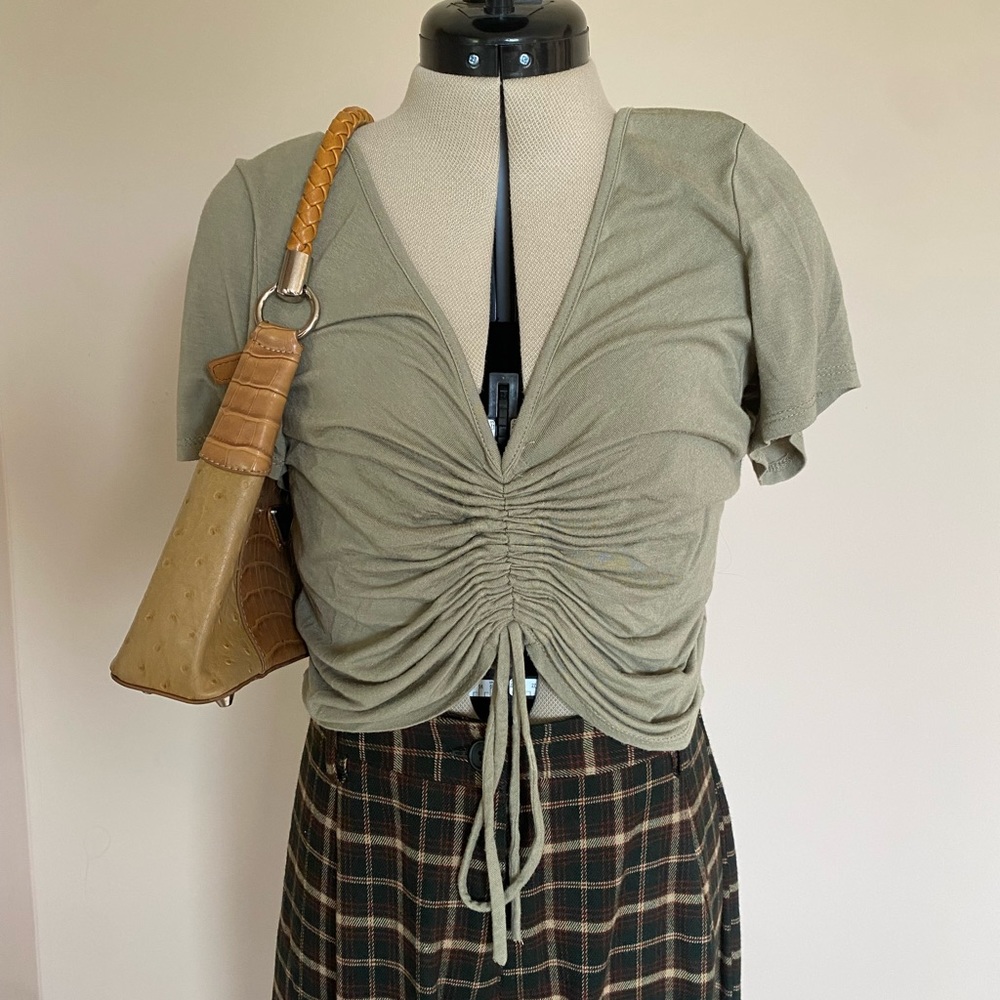 Gaze Green Front-Cinch Cropped Shirt
